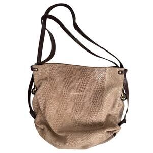 orYANY Snakeskin Textured Leather Hobo Shoulder Bag Brown Tan